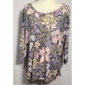 CJ Banks Tunic Top Shirt Womens Size X (14W) 3/4 Sleeve Floral NWT New 0417